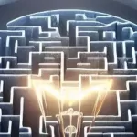 Close up of a maze with a lightbulb filament in the middle of it