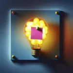 AI generated image of a lightbulb (yellow) affixed to a wall. A pink post it is attached to front of lightbulb