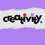 Indigo background. Strip of torn paper. In poetic font and brand colour is written the word: "creativity"