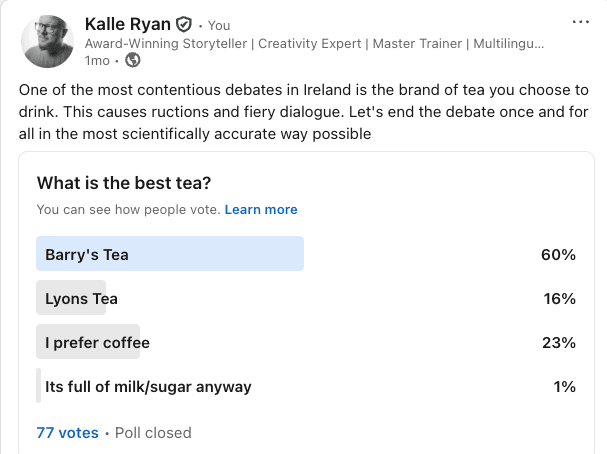 LinkedIn survey: What is the best tea? (Spoiler alert: Barry's Tea)